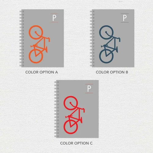 SparkGreetings® Bike Ride Writing Journal, 3 color options in gray with colorful bike illustrations on the cover.