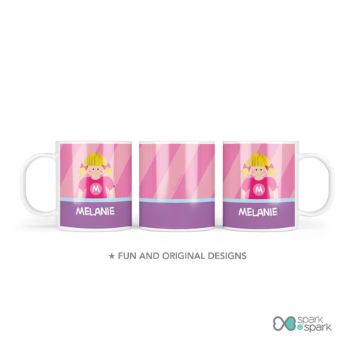 Spark & Spark Bubblegum Girl Kids Plates, colorful pink and purple plates with a girl character and the name Melanie, for children's dining and parties