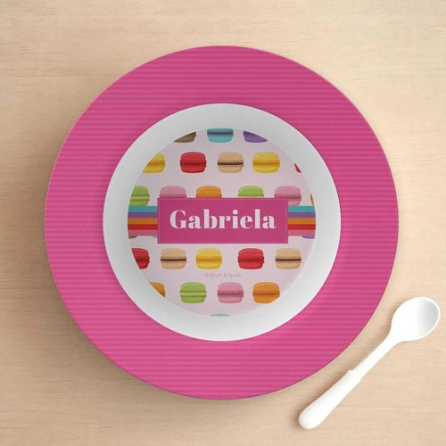 Spark & Spark Macaron Party Kids Bowl, colorful children's bowl with macaroon pattern and personalized name Gabriela