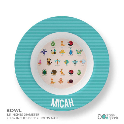 Spark & Spark Animal ABC Beige Kids Bowl featuring colorful animal illustrations and alphabet design, ideal for children's meals.