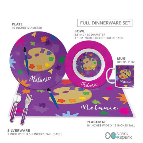 Spark & Spark Ready for Art Girl Kids Bowl, colorful kids bowl with artistic paint palette design and personalized name Melanie