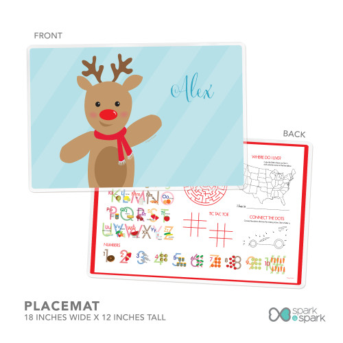 Sweet Reindeer - Blue Kids Placemat