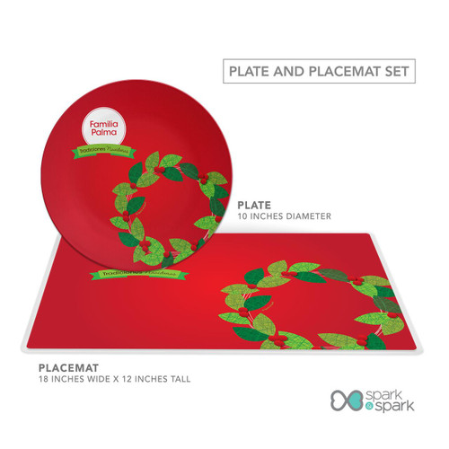 Spark & Spark La Tradicion de la Corona Holiday Placemat, red holiday placemat with green holly and red berries design for festive table setting.
