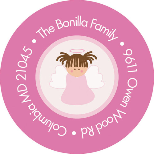 Christian Little Angel Girl Round Address Labels