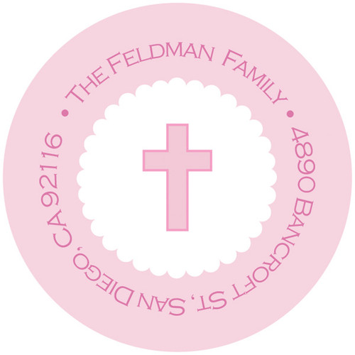 Thick Pink Cross Religious Address Labels