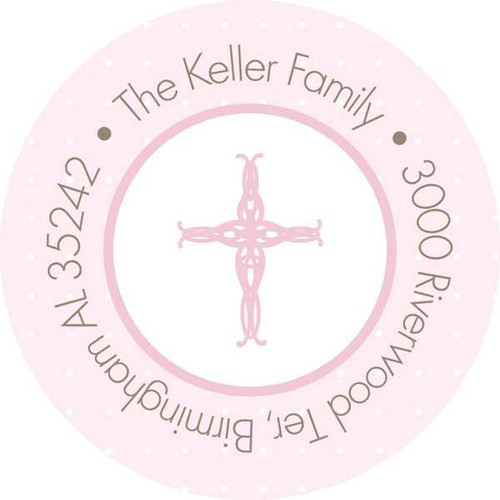 Pink Threaded Cross Round Address Labels