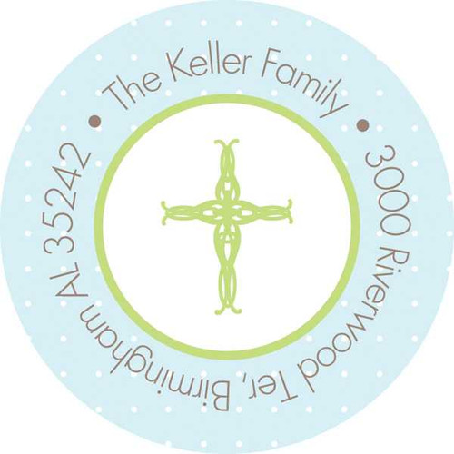 Blue Threaded Cross Round Address Labels