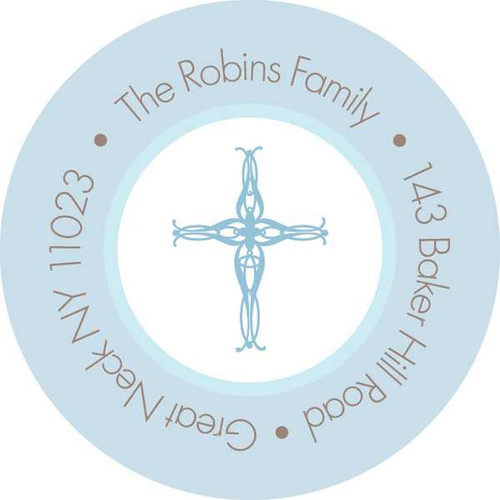 Two Bold Blue Panels Address Return Labels
