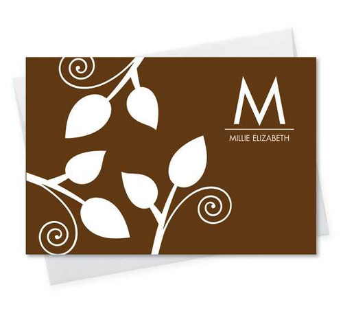 Fantastic Cool Note Card Designs | Poised Leaves - Brown