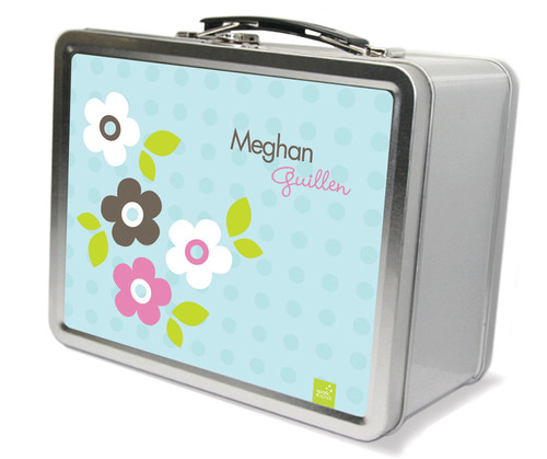 Preppy Flowers Blue Metal Lunchbox