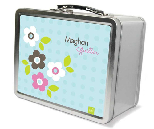 Preppy Flowers Blue Metal Lunchbox