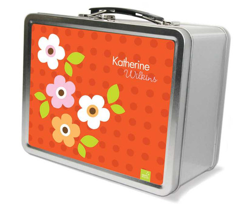 Preppy Flowers Orange Metal Lunchbox
