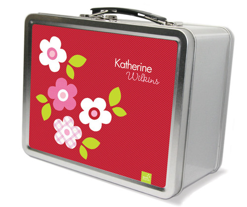 Preppy Flowers Red Metal Lunchbox