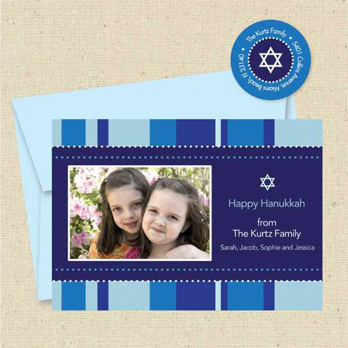 Shown with optional light blue envelope and matching return address label