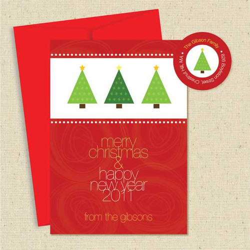 Shown with optional red envelope and matching return address label