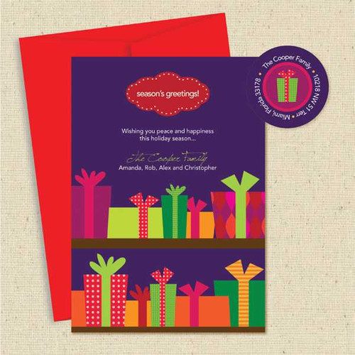 Shown with optional red envelope and matching return address label