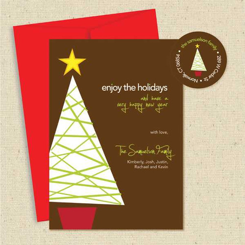 Shown with optional red envelope and matching return address label