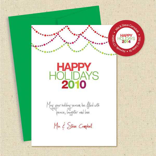 Shown with optional green envelope and matching return address label