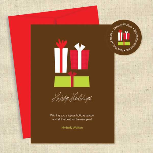 Shown with red envelope and matching return address label