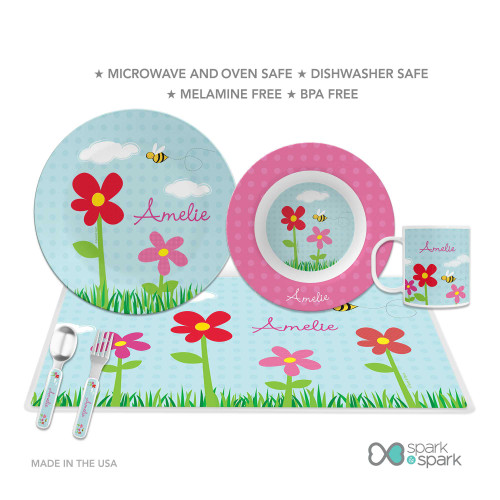 Spring Flowers Custom Plate for Girls
