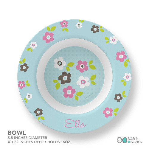 Preppy Flowers Blue Custom Plate for Girls