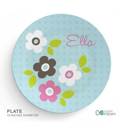 Preppy Flowers Blue Custom Plate for Girls