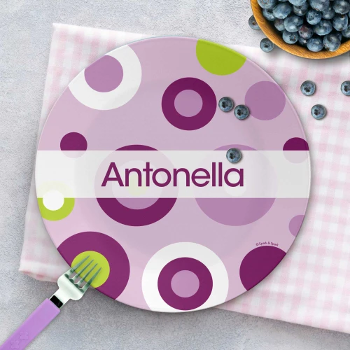 Circles and Circles Purple Personalized Plates For Kids