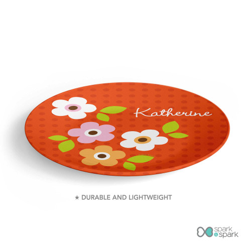 Preppy Flowers Orange Custom Plate for Girls