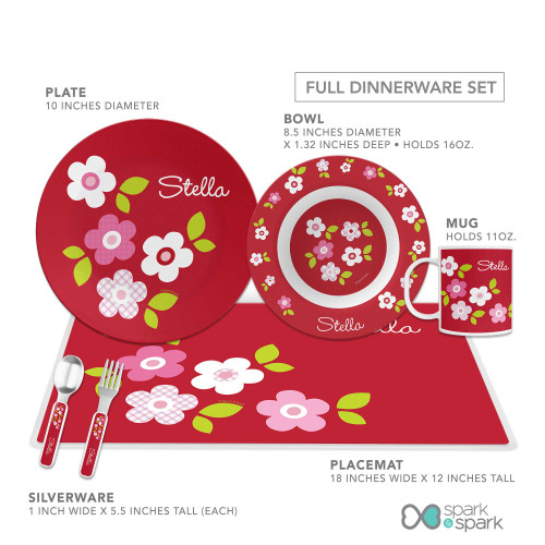 Preppy Flowers Red Custom Plate for Girls