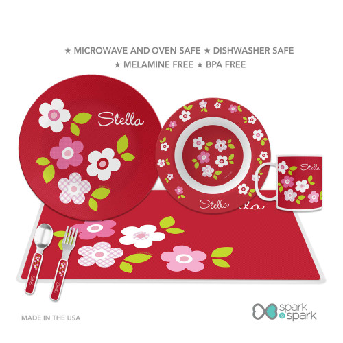 Preppy Flowers Red Personalized Girls Plate