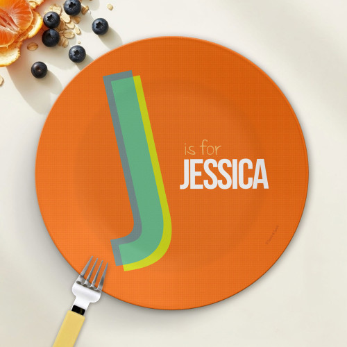 Double Initial Orange Personalized Melamine Plates