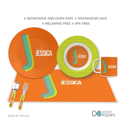Double Initial Orange Personalized Girls Plate