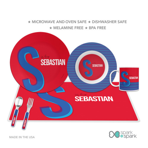 Double Initial Red Kids Plates