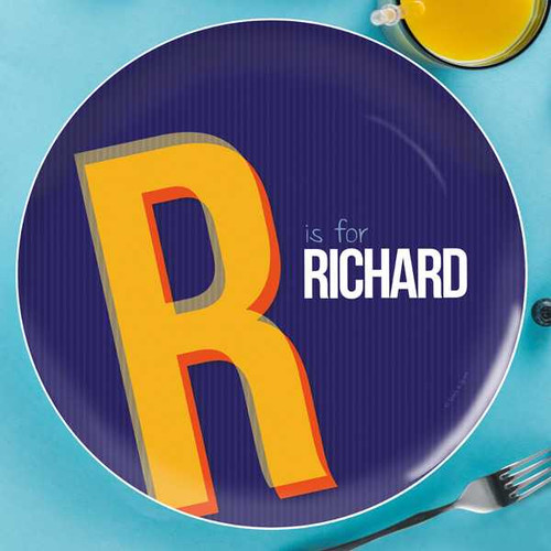 Double Initial Blue Personalized Plates For Kids