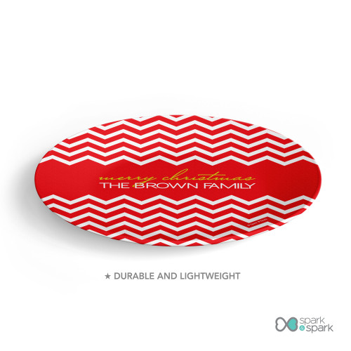 Fancy Zig Zags Red Personalized Christmas plates
