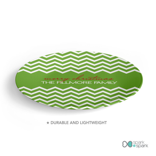 Fancy Zig Zags Green Personalized Christmas plates