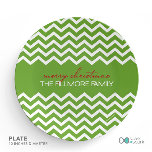 Fancy Zig Zags Green Personalized Christmas plates