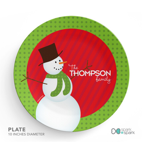 The Snowman Is Here Personalized Christmas Plates