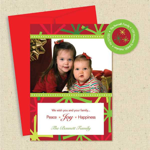 Shown with red envelope and matching return address label