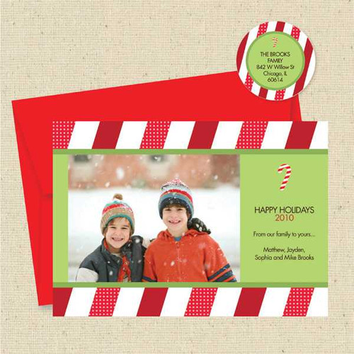 Shown with red envelope and matching return address label
