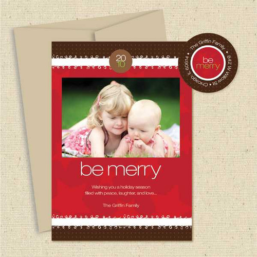 Shown with light kraft envelope and matching return address label