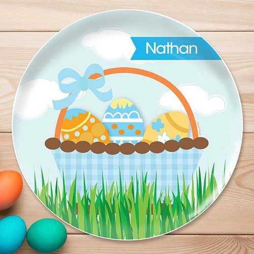A Cute Blue Easter Basket Kids Plates