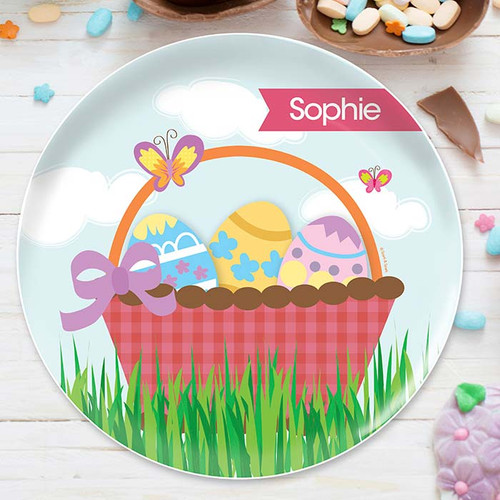 A Cute Pink Easter Basket Kids Plates