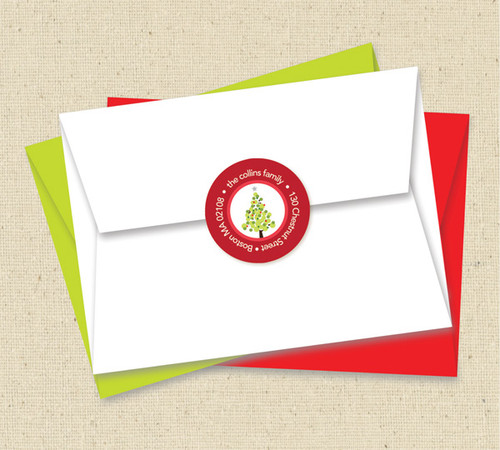 Dotted Xmas Tree Red Christmas Address Labels