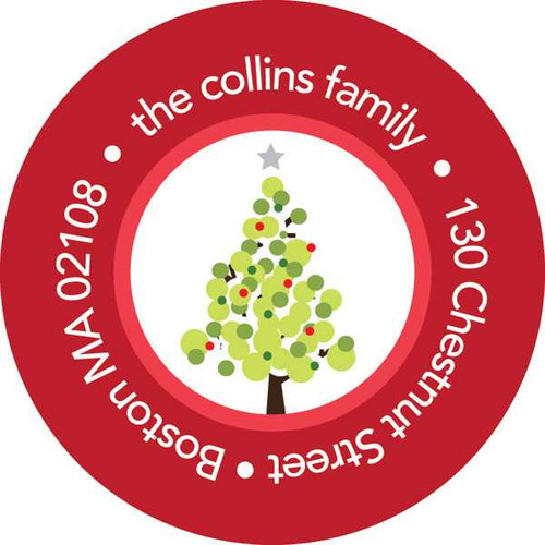 Dotted Xmas Tree Red Christmas Address Labels