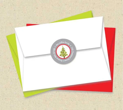 Dotted Xmas Tree Gray Christmas Address Labels