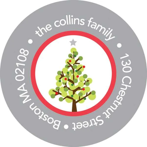 Dotted Xmas Tree Gray Christmas Address Labels