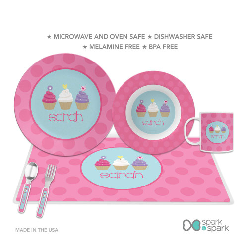 Three Sweet Cupcakes Custom Plate for Girls
