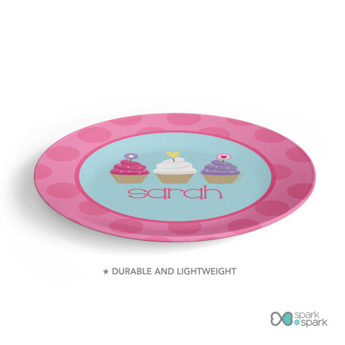 Three Sweet Cupcakes Custom Plate for Girls