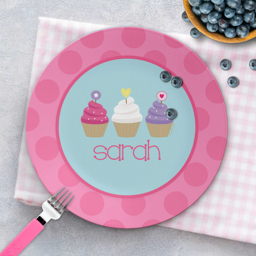 Three Sweet Cupcakes Personalized Plates For Kids